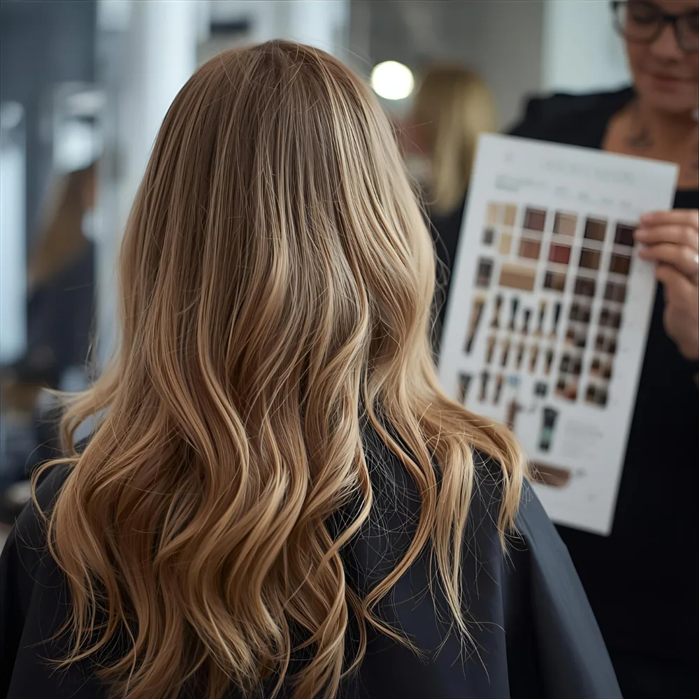 Resultado de balayage rubio con la carta de color de referencia