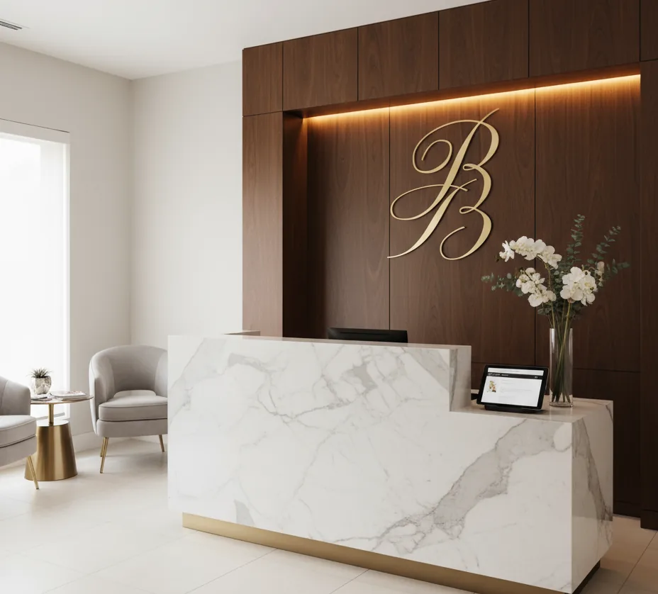 Recepción del Salón Bella Blonde con el monograma B